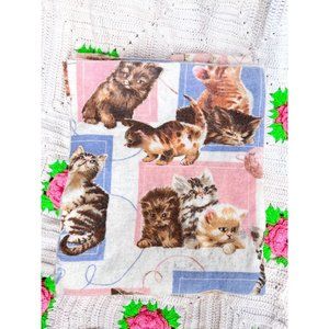 Vintage Cats Pink and Thermal Blanket Kittens 70x84” Bedspread